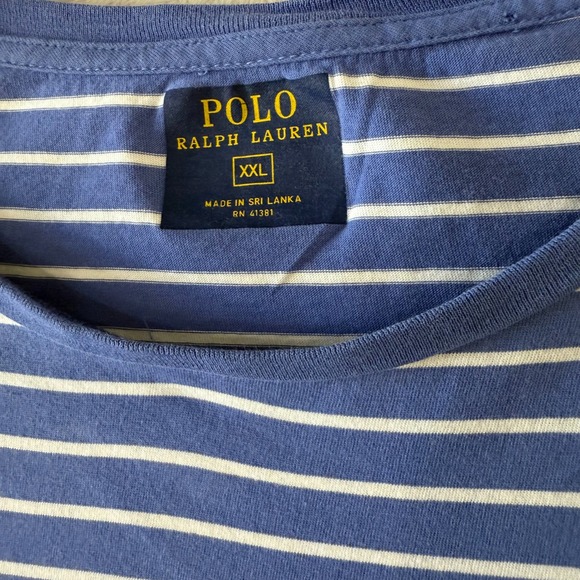 Polo Ralph Lauren‎ Striped T-Shirt Men's XXL Blue White Pocket Cotton Casual - Picture 5 of 9